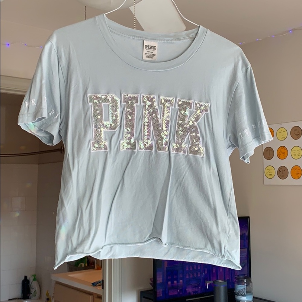 PINK light blue crop top